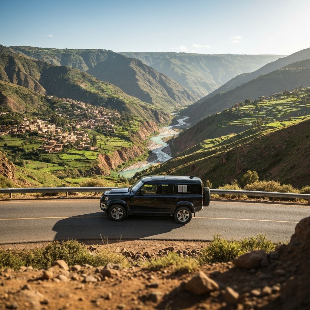 Luxury car on Ethiopian scenic road